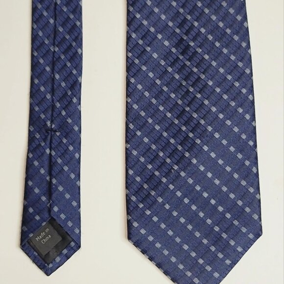 Calvin Klein Slanted Check Narrow Navy-Blue Silk Tie T-43 - Picture 2 of 6